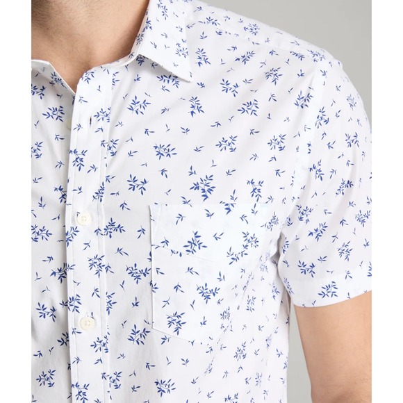 UNTUCKit Ward Stretch Cotton White Blue Floral Relax Fit Short Sleeve Shirt XL - Picture 2 of 11